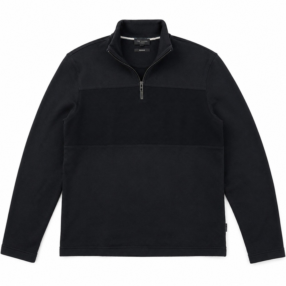 Ted Baker Quarter Zip Pullover 4 Large Black Excellent Textured Panel Designer‎